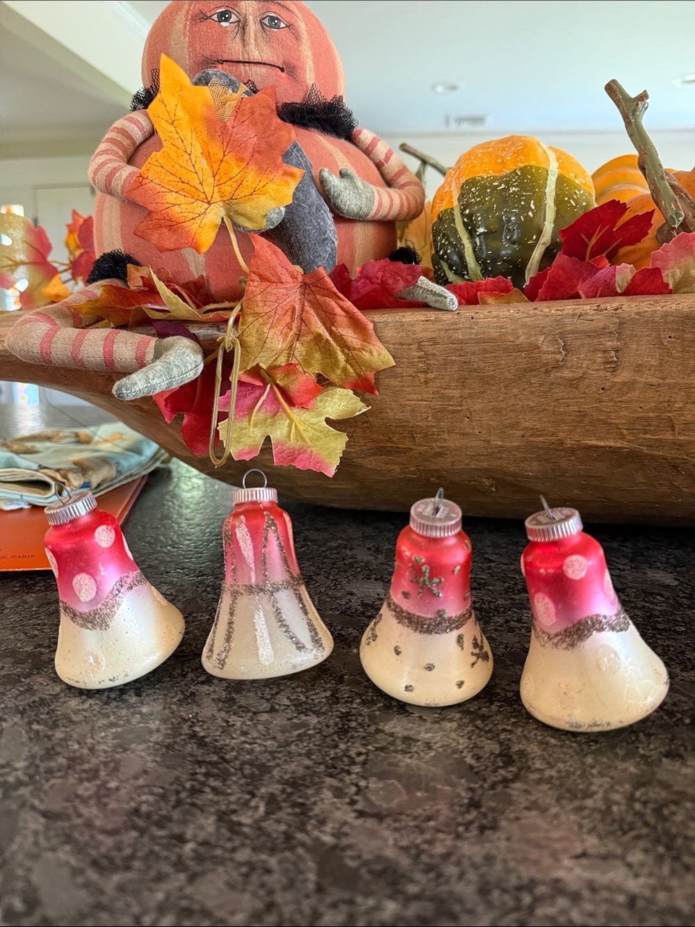 West Germany glitter Christmas bell ornaments